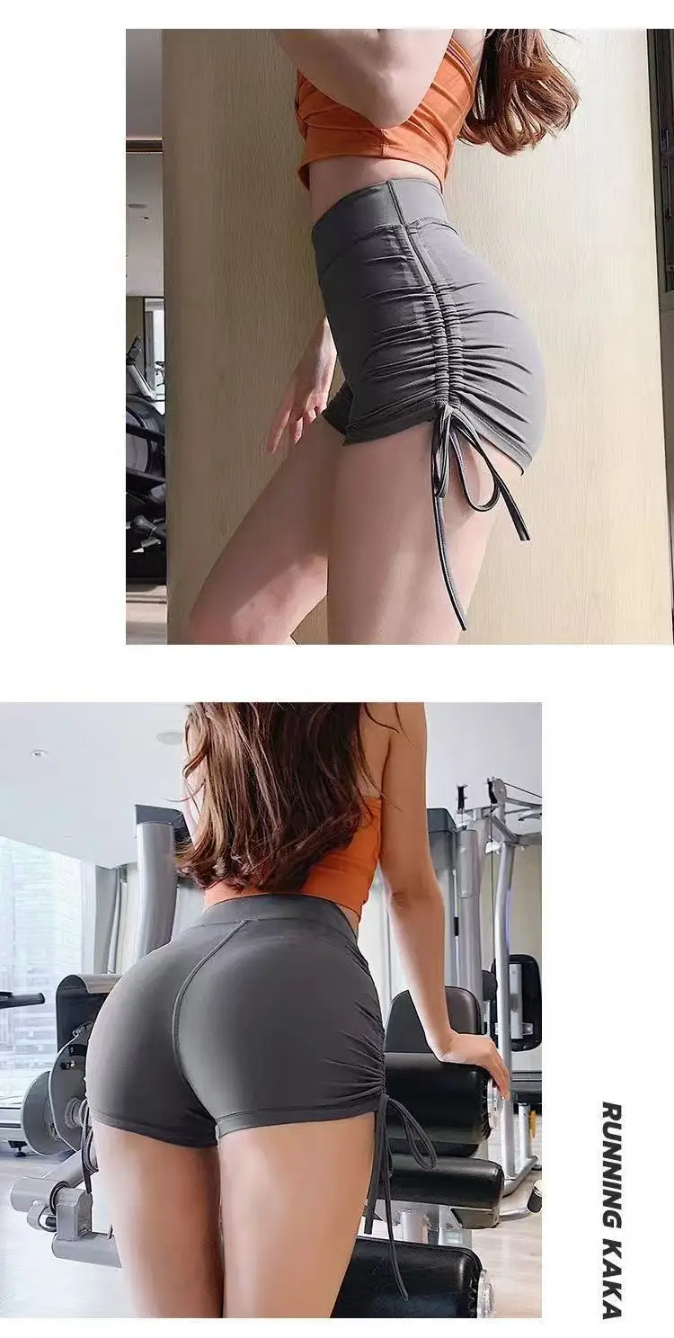Sexy Sportshorts mit Kordelzug für Damen, High-Waist-Hip-Lifting-Hose, Yoga-Laufhose, schnelltrocknende, enge Yoga-Dreipunkt-Fitnesshose – Detail 4