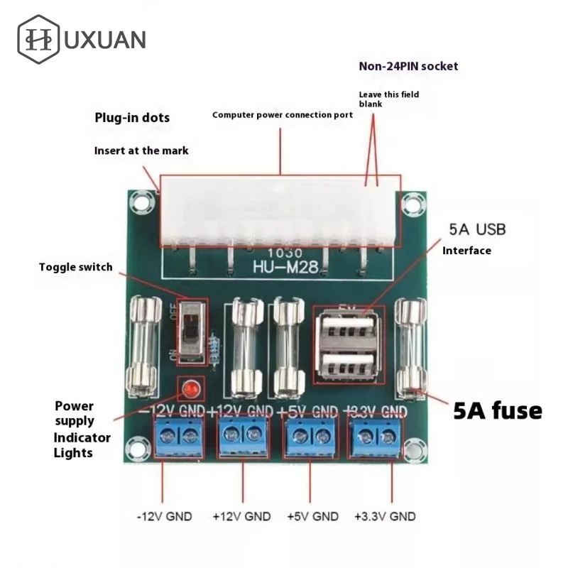 1 Piece Power Adapter Supply Test Module Power Supply Circuit Outlet Module HU-M28W Desktop PC Power ATX Transfer Board