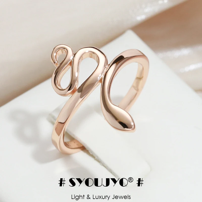 SYOUJYO Gothic Snake Ring With 585 Rose Gold Color Simple Glossy Fashion Punk Finger Rings Heavy Metal Rock Style Animal Jewelry