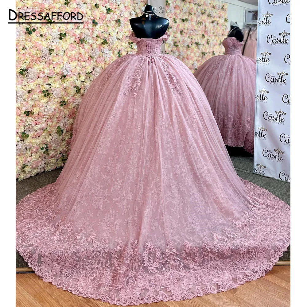 

Pink Off The Shoulder Quinceanera Dresses Tulle Appliques Beading Pageant Lace Up Vestidos De 15 Años 2023 Princess Ball Gown