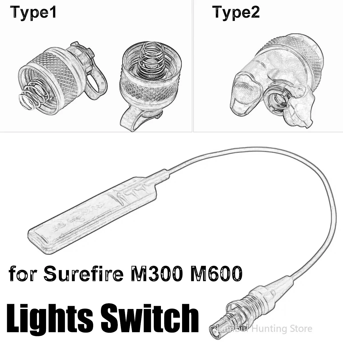 

Tactical UE07 WeaponLights Switch Assembly Remote Switch Assembly Surefire M300M600 Scout Light v2 Flashlight Hunting Airsoft