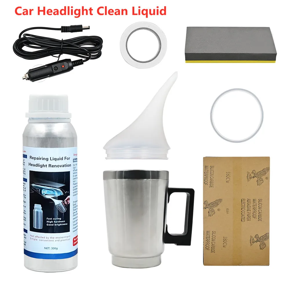 300g Full Set Car Headlight Chemical Polishing Kit Repair Fluid Liquid Polymer Restoration Headlamp Refurbishment Tool