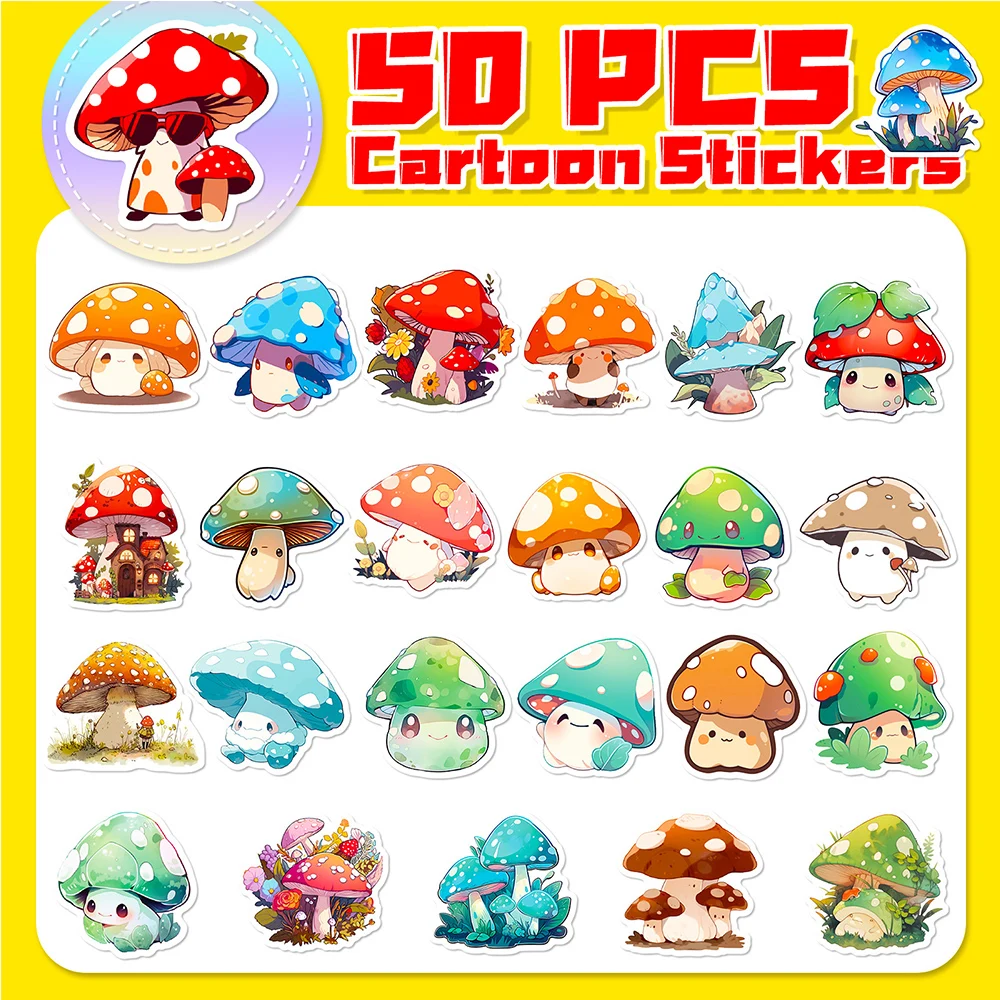 10/30/50/100pcs Kawaii Mushroom Aesthetic Stickers Graffiti Decals Laptop Scrapbook Phone Suitcase Decoration Sticker Kids Toy