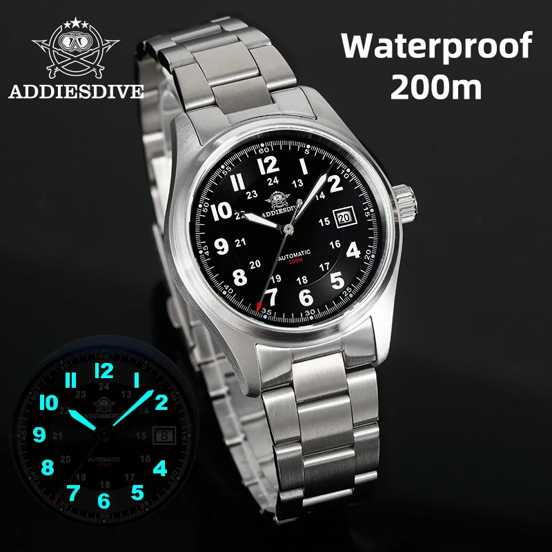 ADDIESDIVE Herren-Automatikuhr 8215, mechanische Uhr, wasserdicht, Simulationsuhr, Saphirglas, BGW9, Nachtlicht, Business-Uhr