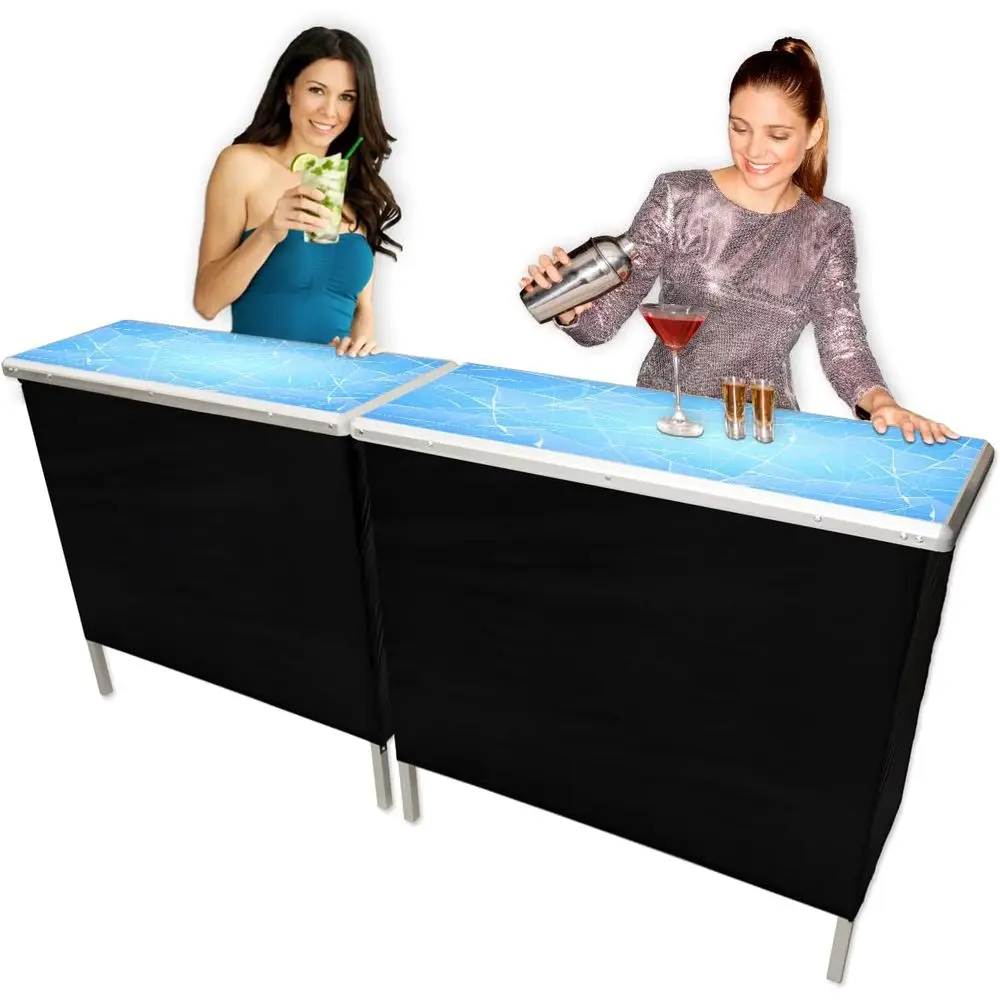 

Складной портативный бар для вечеринок с черным покрытием, полкой для хранения и сумкой для переноски - двойной комплект
