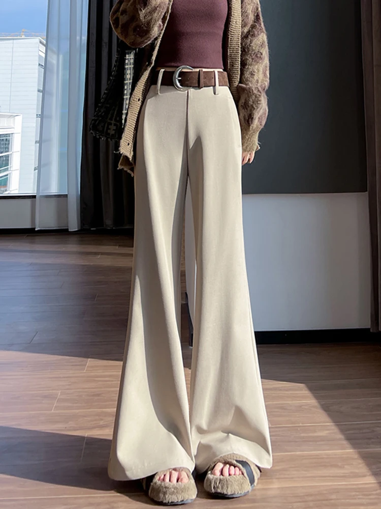 Hochgeschnittene Schlankheits-Hose mit Weitem Bein für Damen, Lässige Gerade Geschnittene Lange Hose, Modische Koreanische Laufsteg-Mode