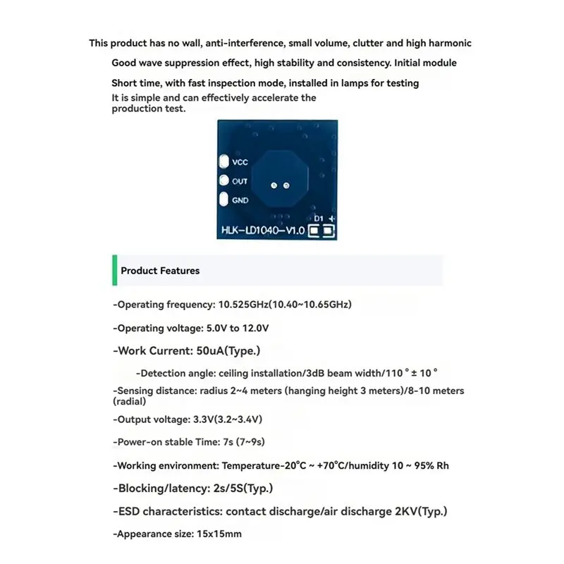 24-Stunden-Lieferung 2X LD1040 10G Radar-Sensormodul Low Power Micro-Motion Intelligent Perception Sensor