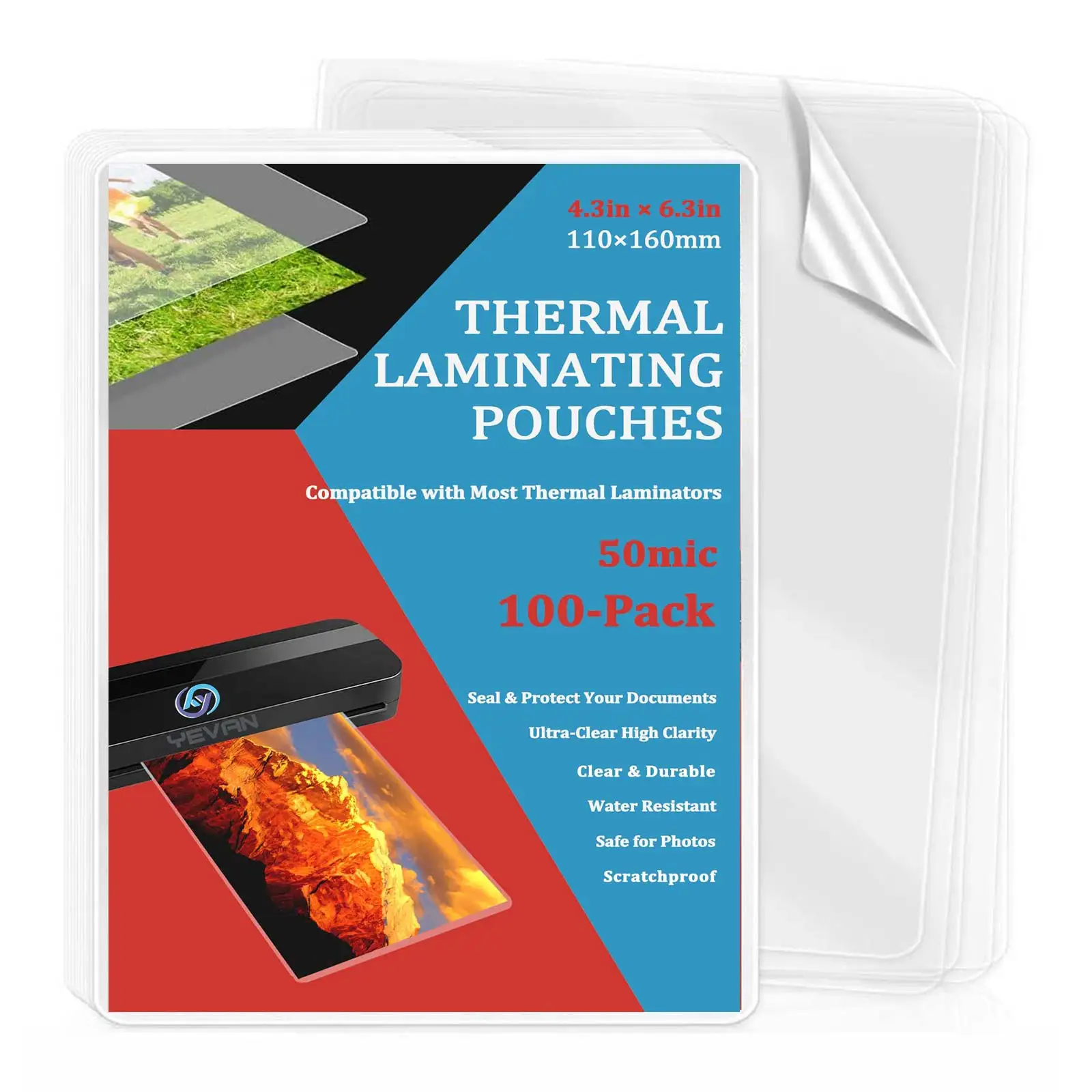 100 Sheets 4.3×6.3in Thermal Laminating Pouches, Clear Laminator Sheets, Waterproof & Anti-Fog Laminating Sleeves for Documents,