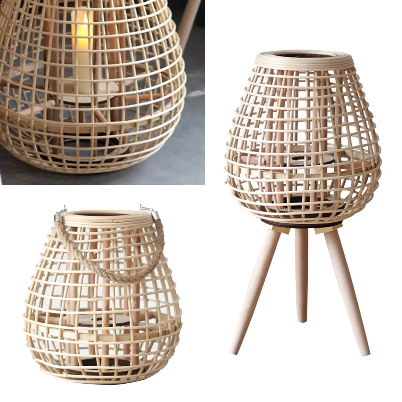 Candle Holder Lantern Woven for Candlelight Dinner Desktop Decor