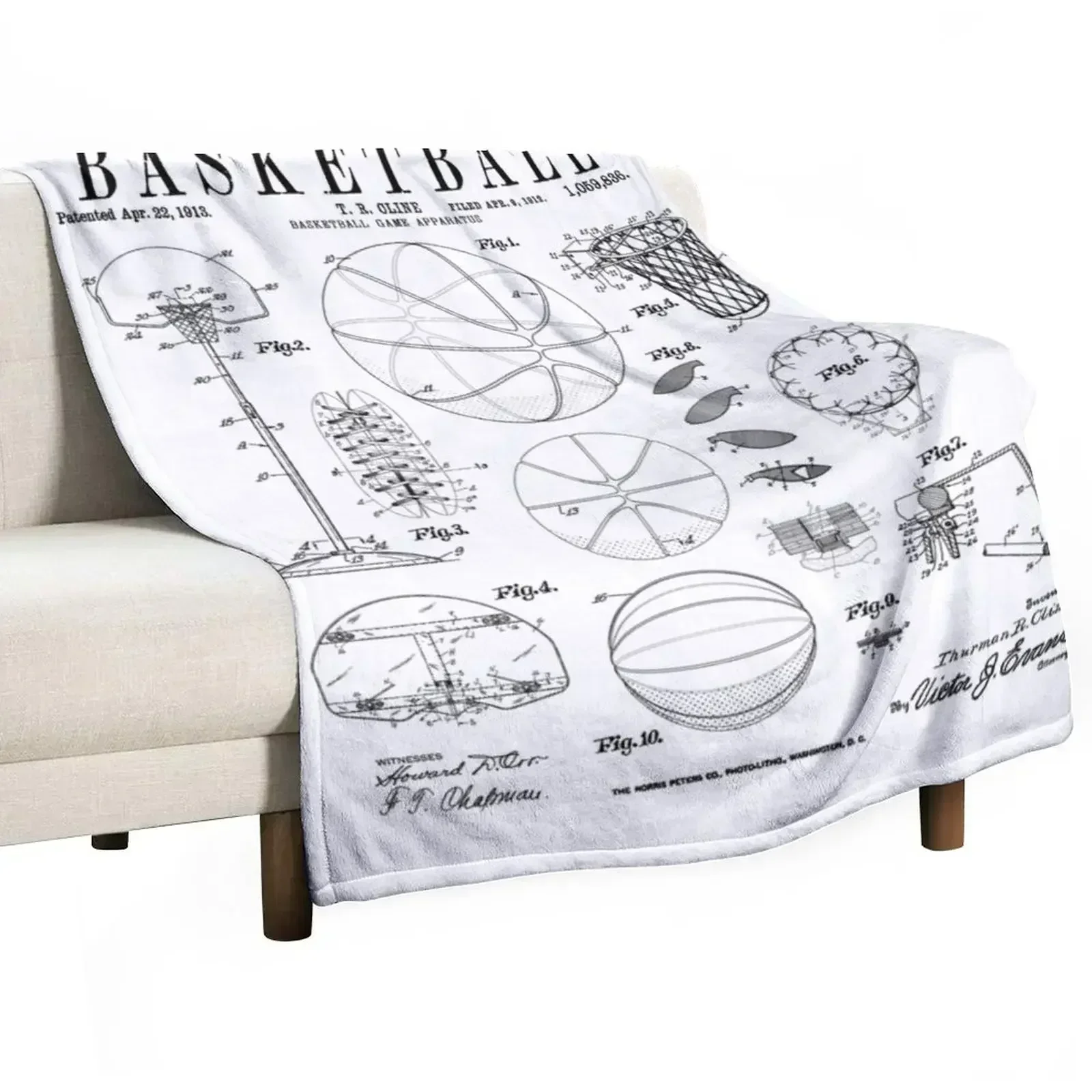 Basketball Old Vintage Patent Drawing Print Throw Blanket Thermal Bed covers Travel christmas decoration Blankets