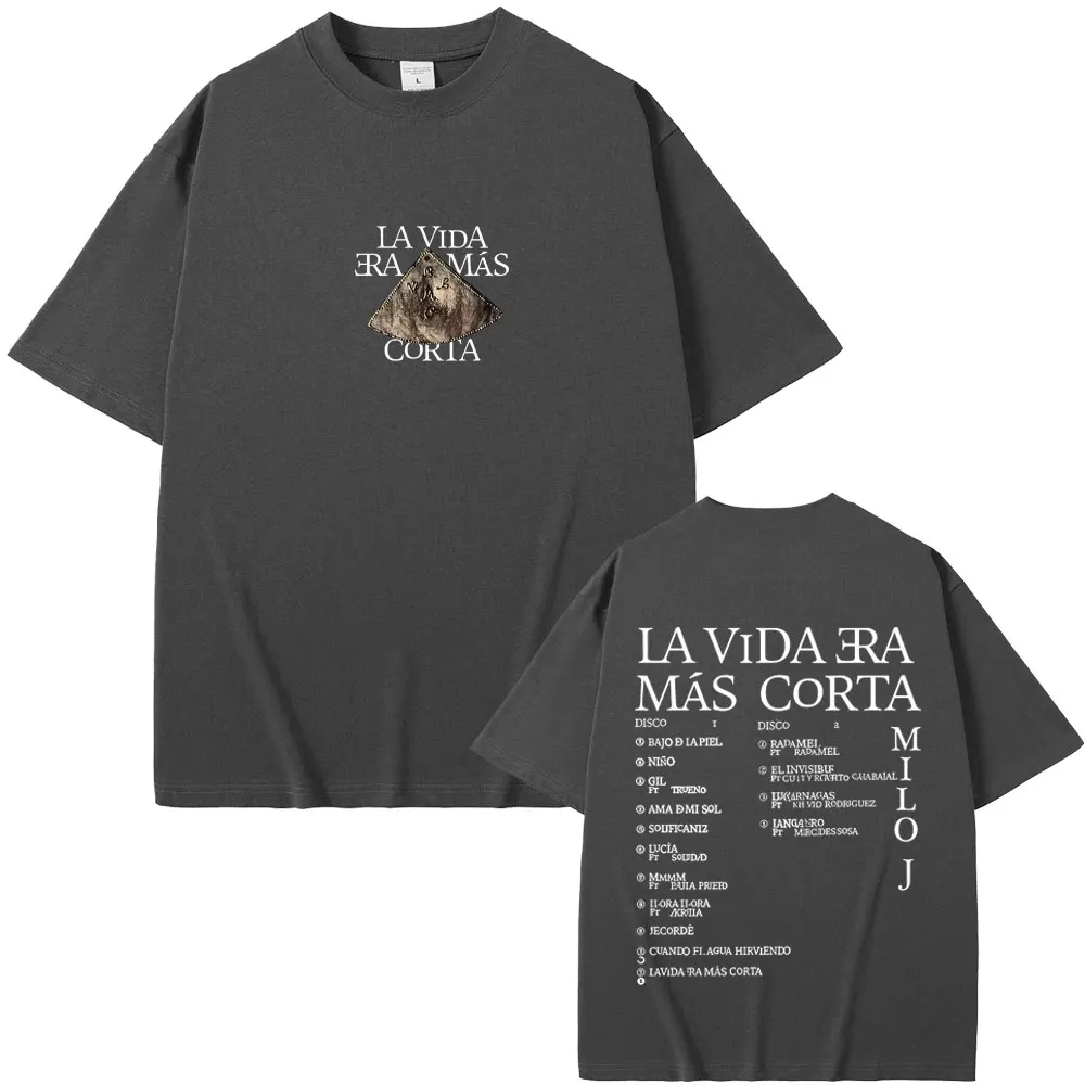 Rapper Milo J La Vida Era Mas Corta T-shirt Men Women Hip Hop Fashion Pop Music T Shirts Men's Casual Cotton Vintage T-shirts