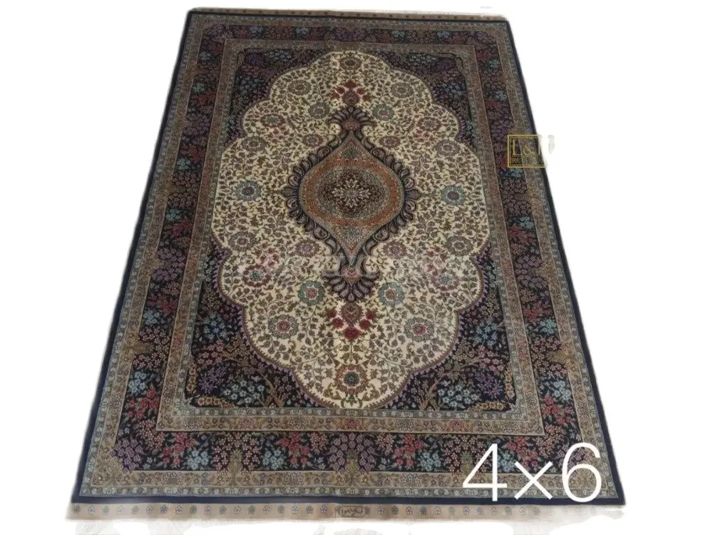 

Free shipping 4'X6' 230 Line Handmade Silk Oriental Persian Rug hand Knotted silk carpet for home decoration