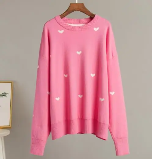 2025 new autumn and winter temperament commuting casual round neck design sweater with heart-shaped printed sweater