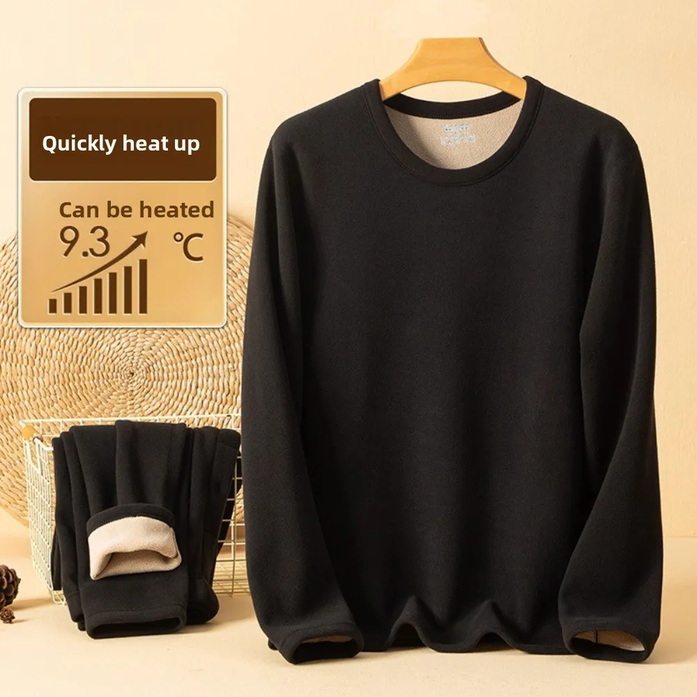 

Tops/Pants Men Warm Thermal Underwear Thickened Round Neck Thermal Clothes Set Lingerie Invisible Warmth Long Pants Undershirt