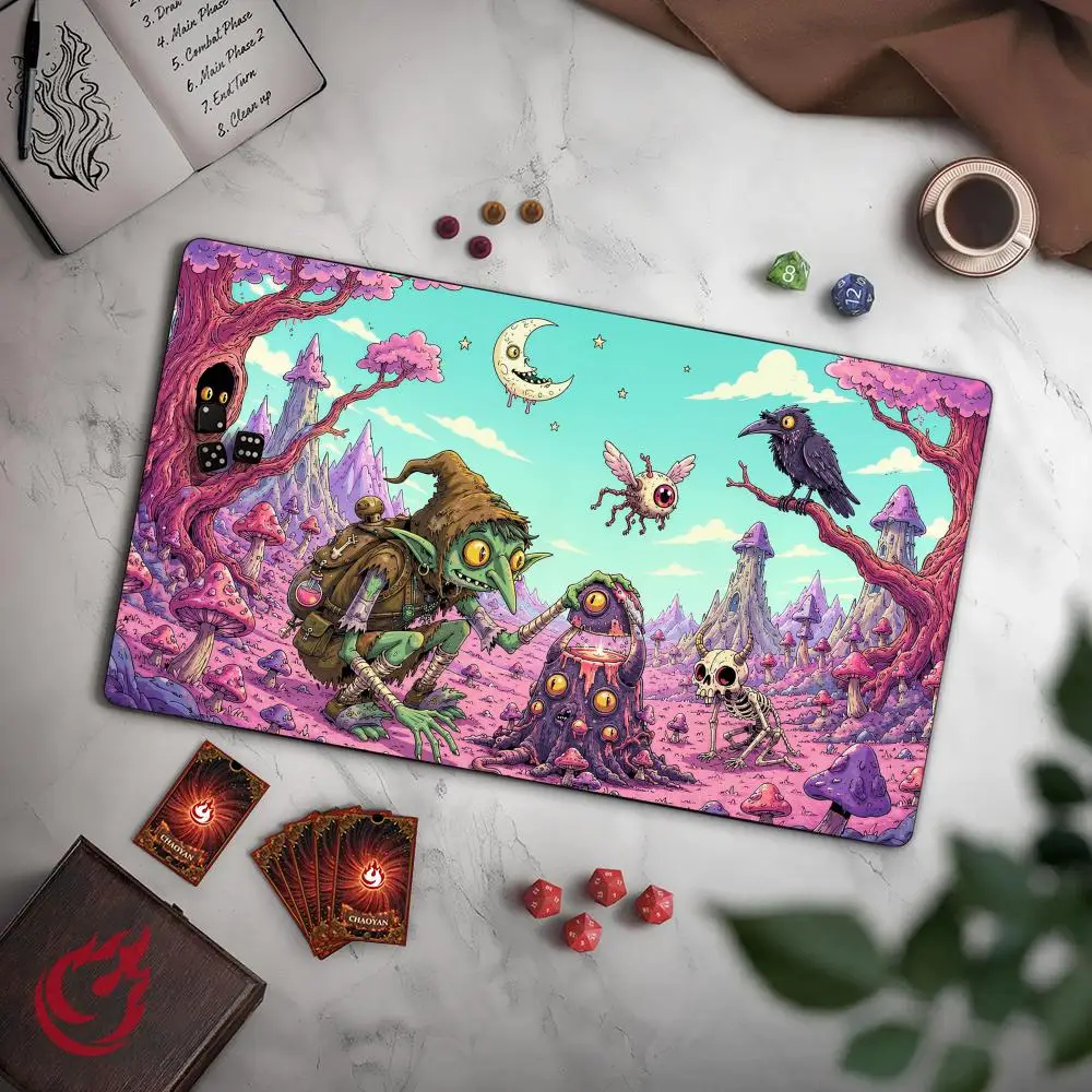 Interessante Goblin TCG Spielmatte Magic Kartenmatte mit genähtem Rand Rutschfeste Langlebige Tischunterlage Brettspielmatte für TCG