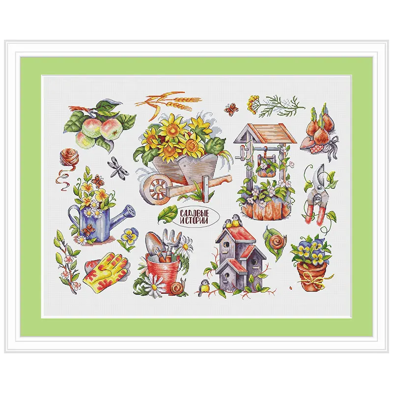 Fishxx Cross Stitch Kit Diy Pastoral Style Precision Print C1644 Small Garden