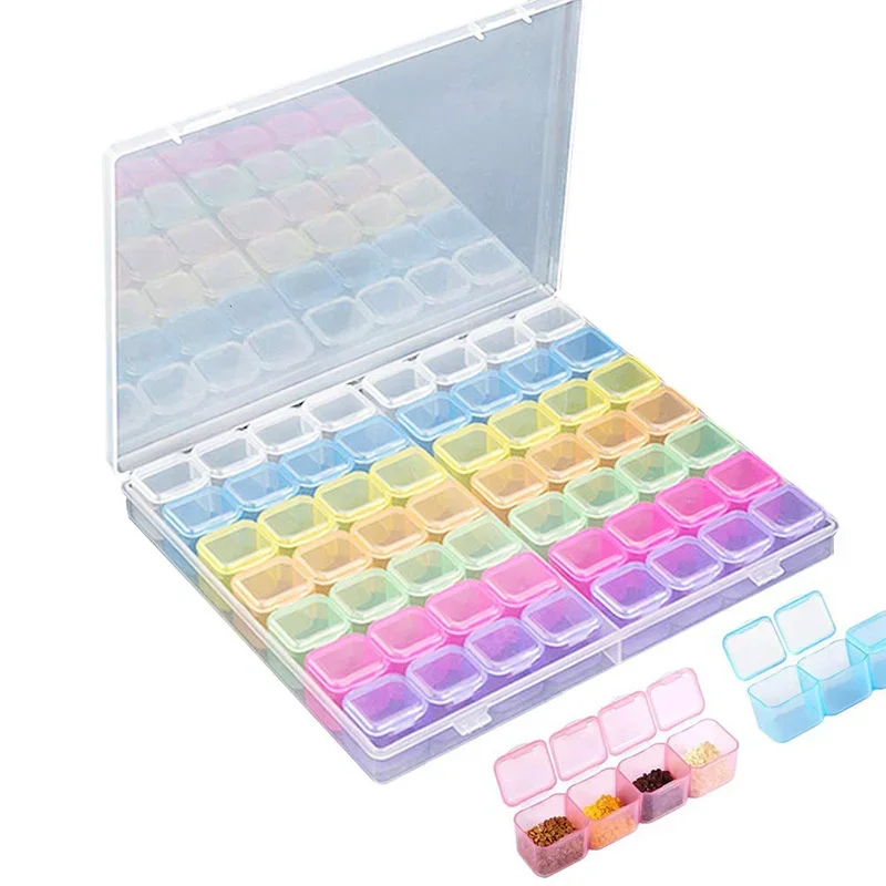 56 Slot Transparent Plastic Storage Box Diamond Painting Accessories Tool Nail Rhinestone Bead Storage Box jewelry organizer