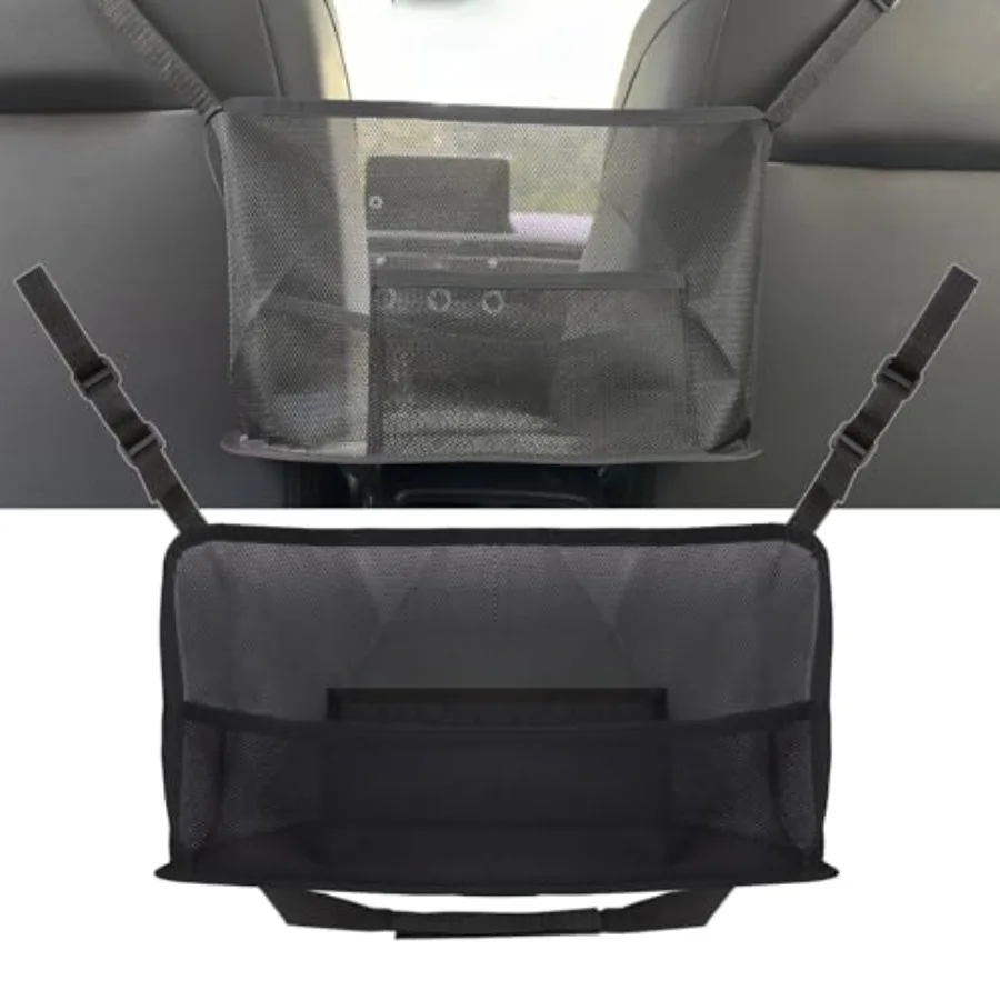 

Car Storage Bag, Auto Net Pocket Handbag Holder, Backseat Barrier, Black Driver Storage Netting Pouch for Phone Tissue Purse St