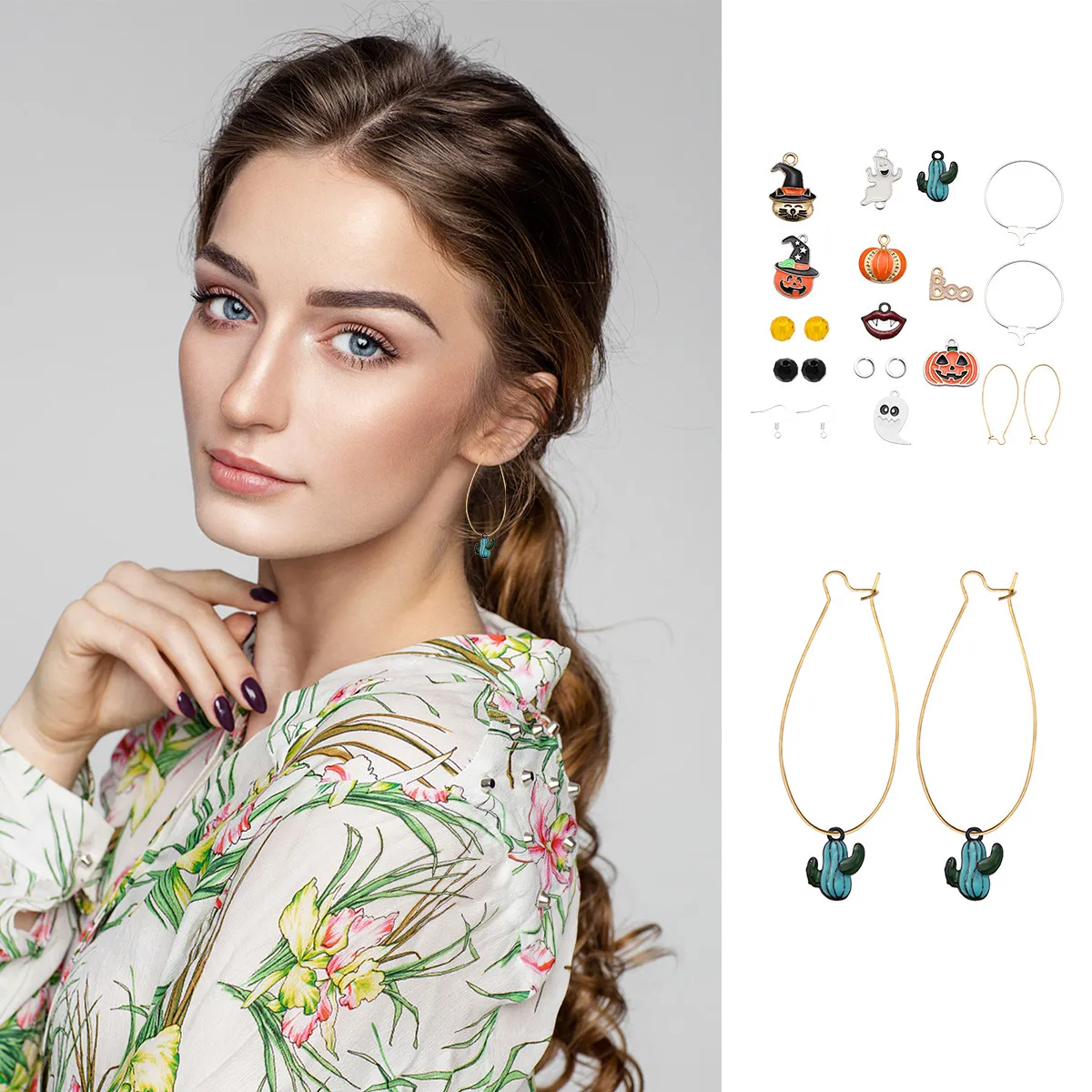 

1Set Ear Accessories Kit Halloween Alloy Drop Pendant DIY Handmade Earring Material Set Perfect for Necklace Bracelet Keychain