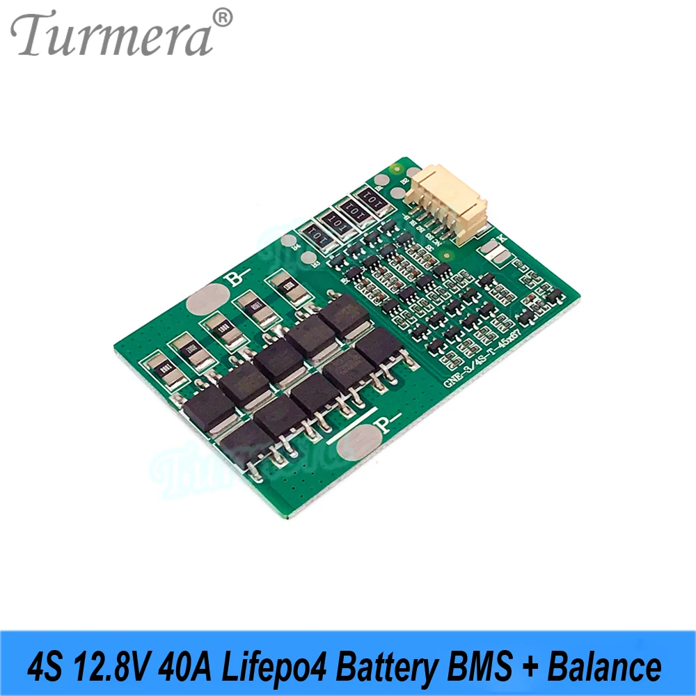 Turmera 4S 12.8V 40A BMS Lifepo4 Battery Protection Board with Balance for 3.2V 26650 32700 33140 12V Lifepo4 Batteries Pack Use