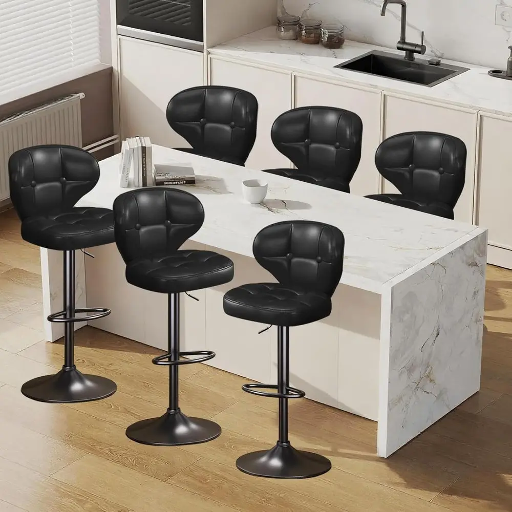 

Set of 6 Adjustable Swivel Bar Stools with Padded Seats, Backrests, and Footrests for Kitchen Islands, Bistros, Cafes, and Home