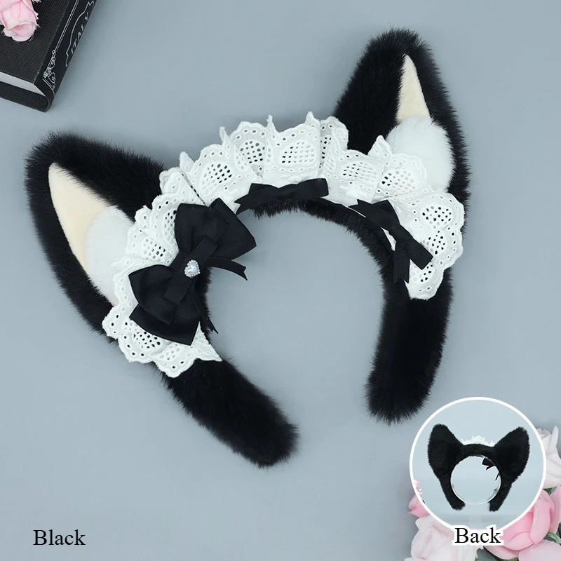 Corgi pelúcia orelhas fofas lolita headwear kawaii babados argola de cabelo japonês kc jk empregada cosplay acessório doce menina animal cocar