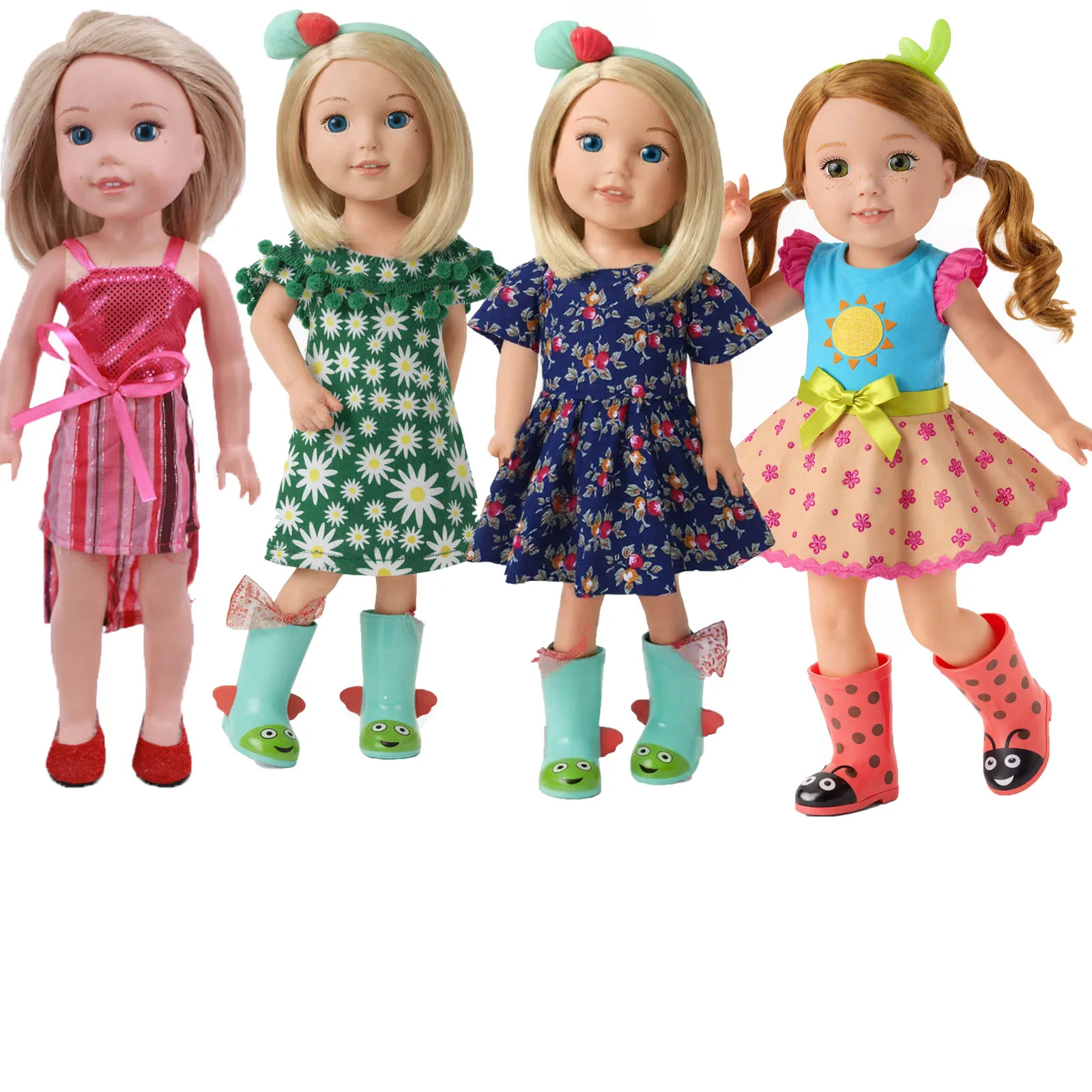 Quatro peças de roupas em um conjunto para 14.5 Polegada wellie wisher & 32-34cm paola reina bonecas casual casa vestido para crianças brinquedo