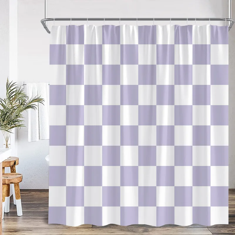 Black and White Check Shower Curtain Fashion Geometric Nordic Minimalist Modern Fabric Bathroom Bath Curtains Decor with Hooks