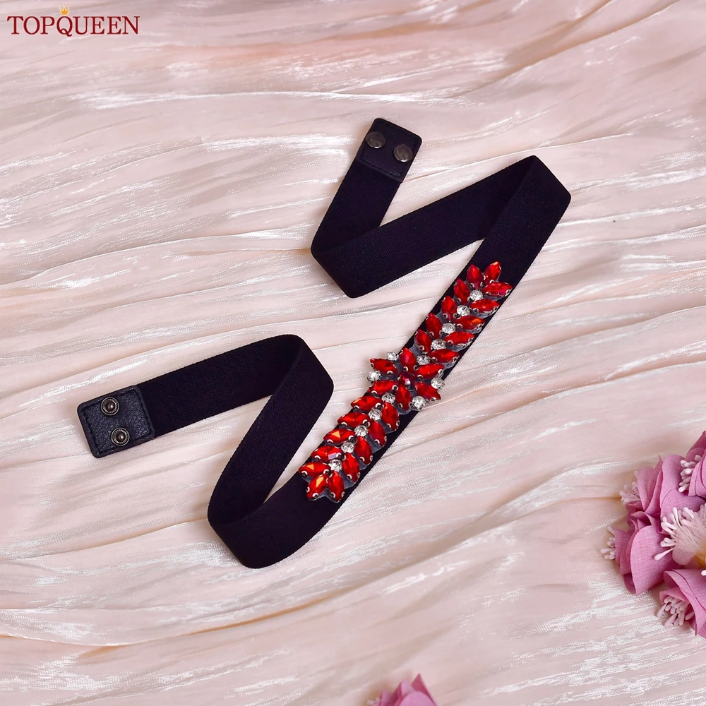 TOPCLS EEN-Ceinture élastique pour femme, décoration en biscuits rouge, vêtements formels, manteau, ceinture, cent ceintures noires, S69