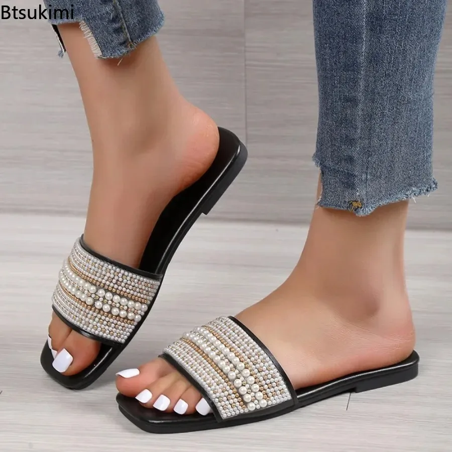 New Pearl Cross Fashion Ladies Slippers Luxury Designers Sandals Summer Women's Outdoor Casual Flat Shoes Comfort Beach Slippers