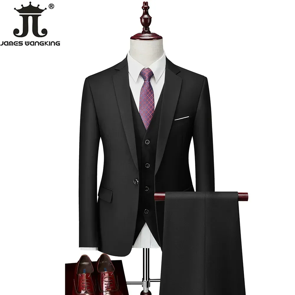 Traje de negocios informal para hombre, conjunto de 3 o 2 piezas, Blazer, chaleco, pantalones, tela de calidad Boutique, Color sólido, para oficina, novio, vestido de novia