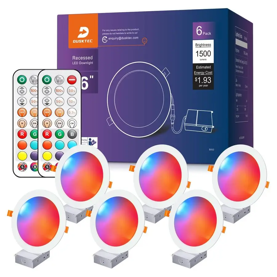 إضاءة مجوفة 6 بوصة RGBCW أضواء سقف مجوفة 16 وات 1500 لومن مع صندوق وصلات أمبير وجهاز تحكم عن بعد LED Di #1