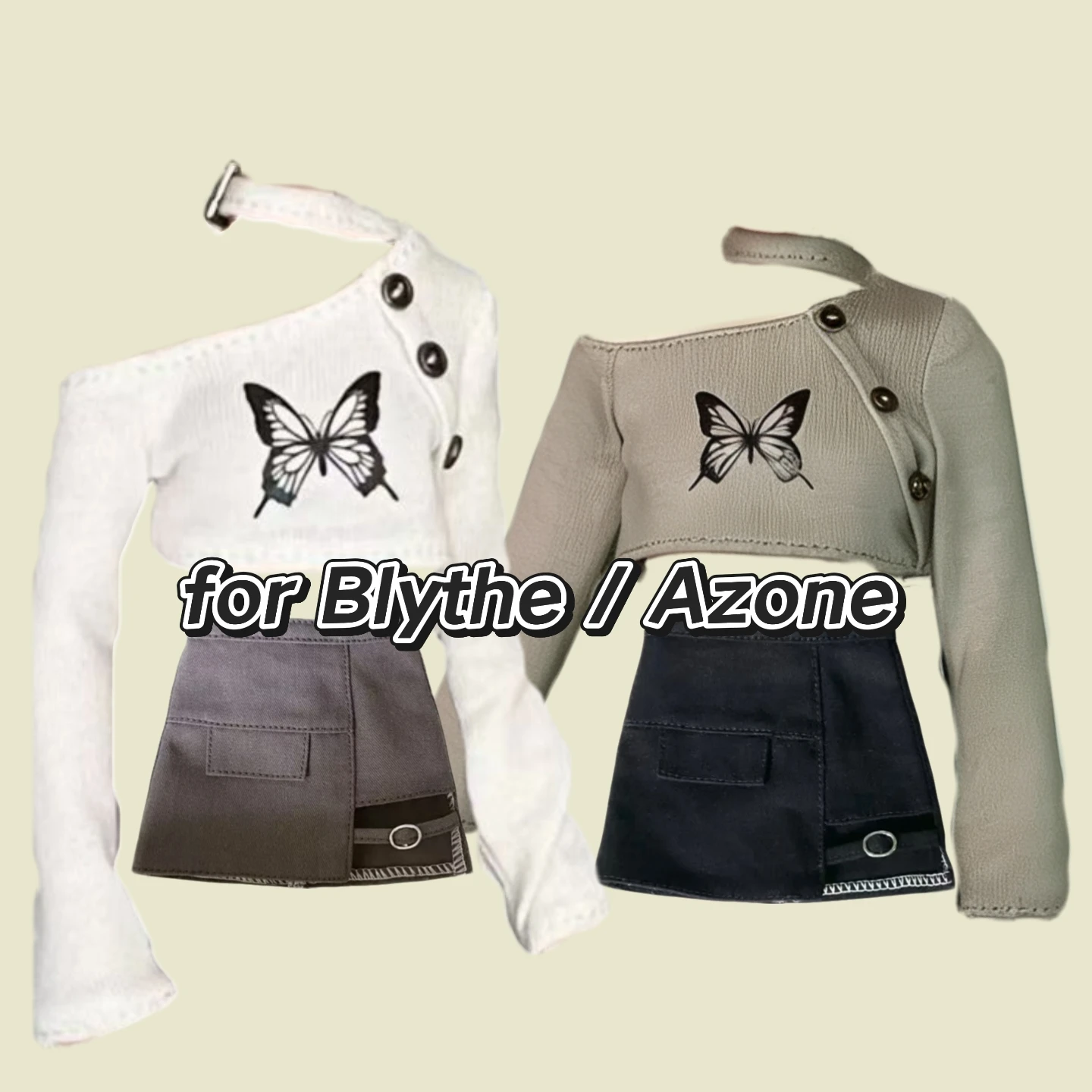 

New Blythe Doll Ob24 Baby Clothes Off-The-Shoulder Butterfly Halter Top Neck Blouse Off-Leg Skirt Short Leg Skirt