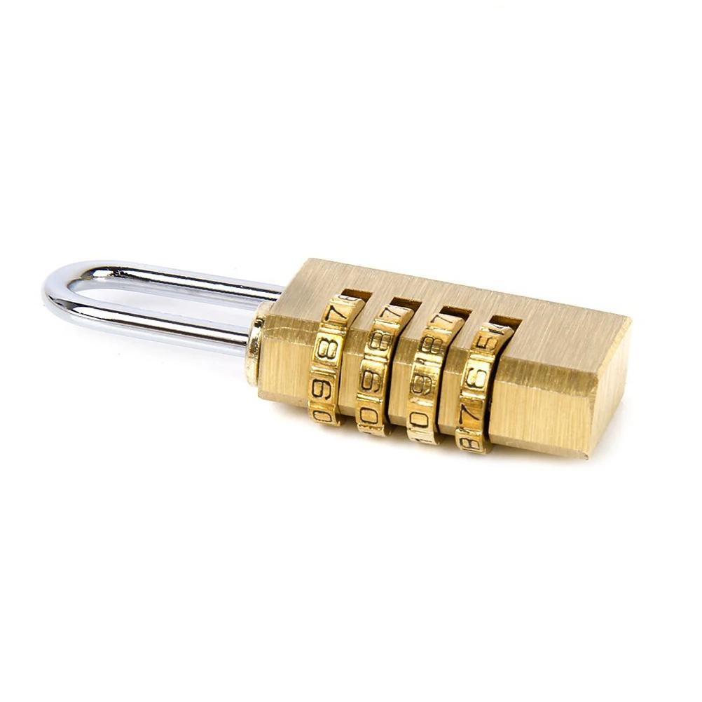 

Copper Password Lock 4- Resettable Padlock 60x21x10mm Silver Brass luggage lockers sheds toolboxes coded digits secure