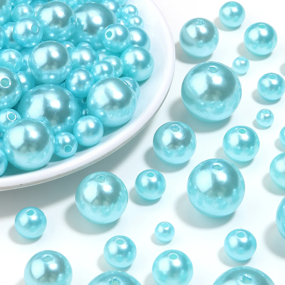 10-1000pcs/lot ABS Imitation Pearl Beads With Hole Blue Loose Beads For Jewelry Making DIY Necklace Hand Sewing Supplies