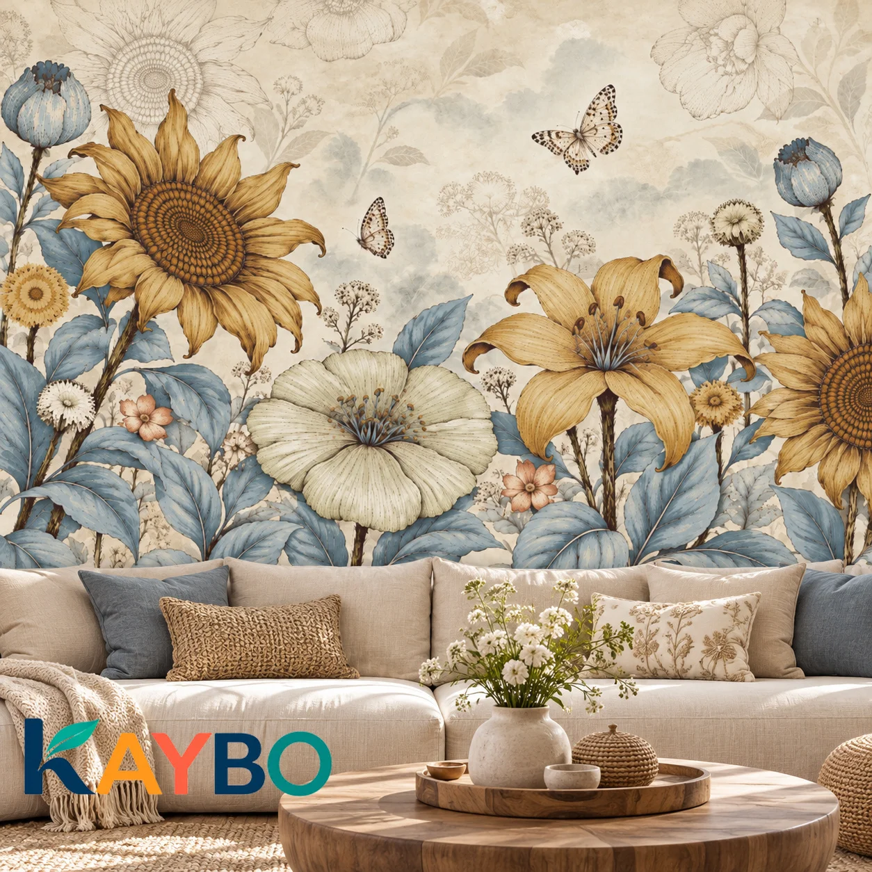 Floral Wallpaper Mural Vintage Sunflower Botanical Wall Deco Living Room Bedroom Accent Wall Covering Non Self Adhesive Home Art