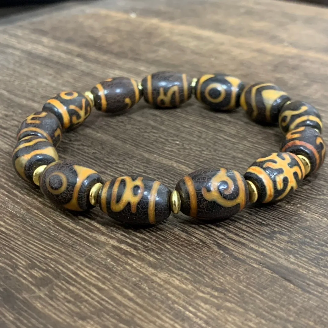 Tibetan Buddhism Dzi Beads Bracelet Tibet Feng Shui Agate Bead Elastic Beaded Lucky Amulet Bracelets Men Women Healing Jewelry