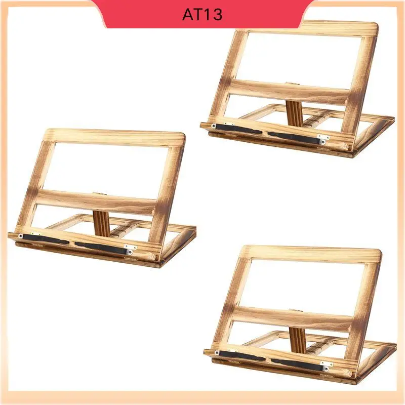 AT13 3X Foldable Recipe Book Stand,Wooden Frame Reading Bookshelf,Tablet Pc Support Stand