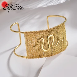 Sifisrri Fashion Wide Hollow Braided Bracelet for Men Women Stainless Steel Snake Bangle High Quality Pulsera Mujer Jewelry Gift