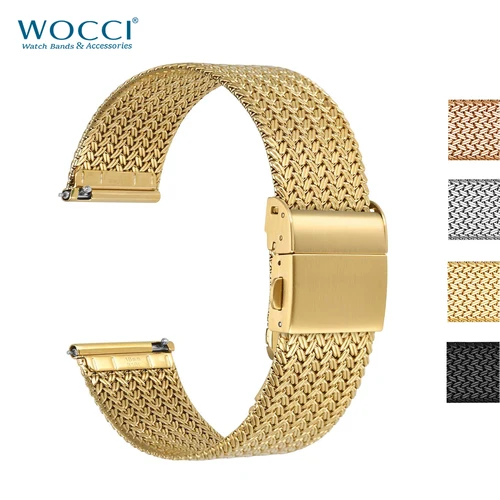 WOCCI Correas de reloj de metal Acero inoxidable 316L 14 mm 16 mm 18 mm 20 mm 22 mm Correas de liberación rápida de malla tejida para hombres y mujeres
