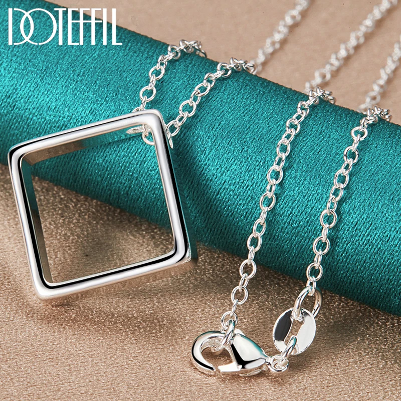 

DOTEFFIL 925 Sterling Silver 18-30 Inch Chain Square Pendant Necklace For Woman Wedding Engagement Fashion Charm Jewelry