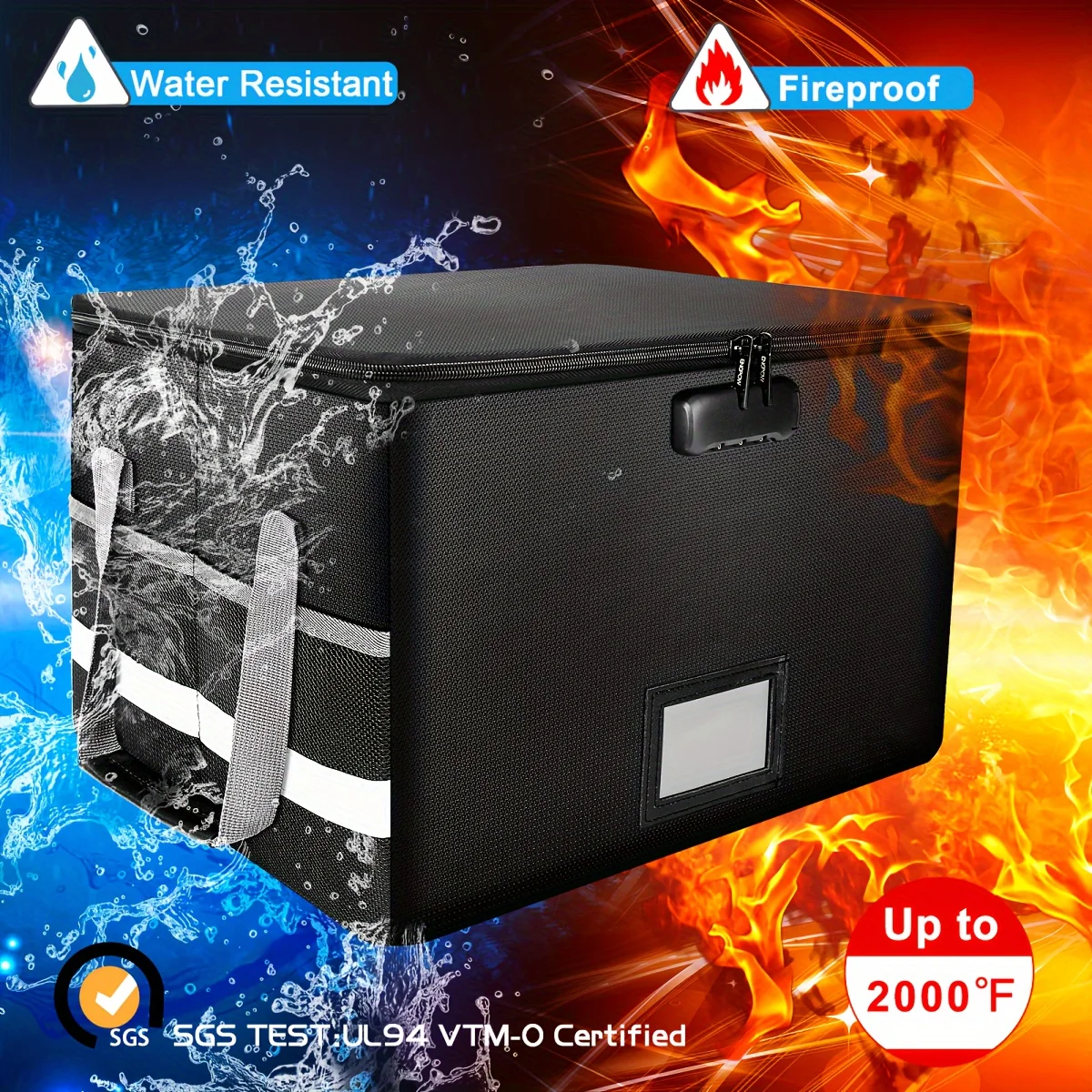 Foldable storage box Large capacity fireproof storage box with combination lock Valuables storage box