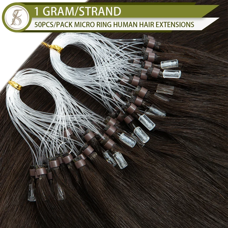 TESS 20inch Micro Loop Hair Extensions Thick Human Hair Micro Link 1g/strand Micro Ring 50pcs Straight Natural Hair Extensions