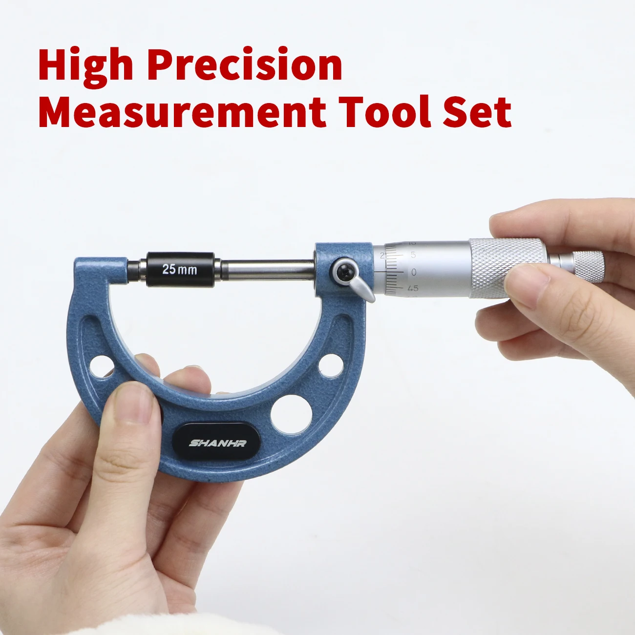 SHANHR 0-25mm-50mm-75mm-100mm-125mm-150mm Outside Micrometer Set with Standards Ratchet Stop 0-150mm Range 0.01mm (6 Piece Set)