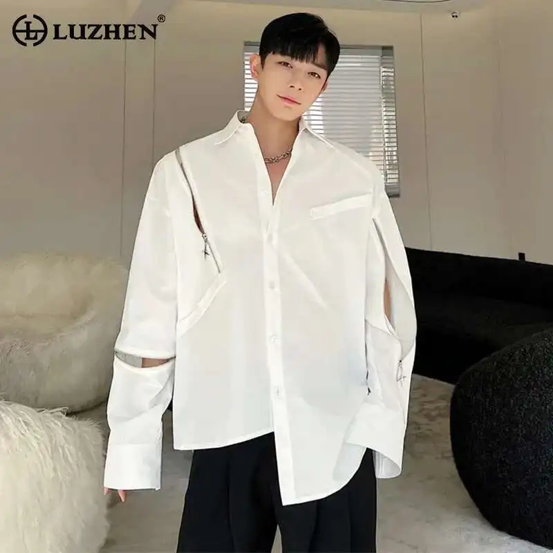 LUZHEN Fashion Splicing Design Loose Shirts Men's Original Elegant Trendy 2025 Spring New Long Sleeve Korean Street Tops LZ3749