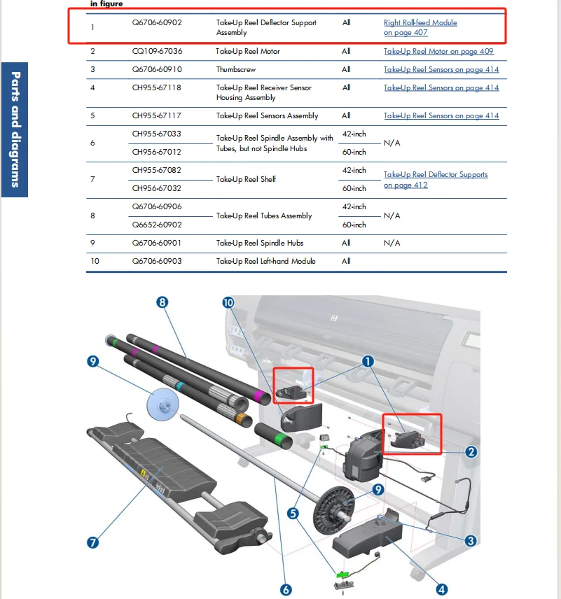 Q6706-60902 Take-up Reel (TUR) Deflector Support Assembly Fot H -P Designjet Z6100 Z6200 Z6800 Z6810 Z6610 L25500 POJAN