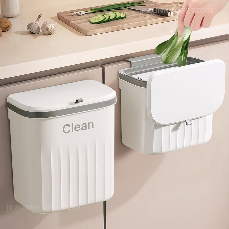  8.5/12L Hanging Trash can For Kitchen Cabinet Door Wall Mounted Recycling Garbage Basket with Lid Bathroom Kitchen Accessories 
