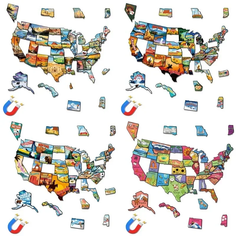 US States Culture Magnetic Puzzle Fridge Magnets American Travel Souvenir Map Jigsaw Refrigerator Stickers