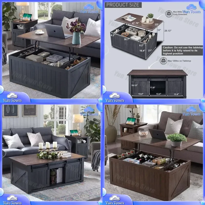Lifting Coffee Table for Farmhouse Decor Rustic Wood Cocktail Table with Double Storage Center Table Living Room Furniture