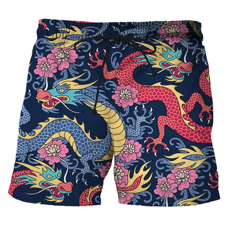 Dragão Chinês dos homens Impressão 3D Swim Trunks, Shorts de Praia Havaiana, Quick Dry Surf Board Shorts, Swimwear Solto, Shorts de Rua, Novo